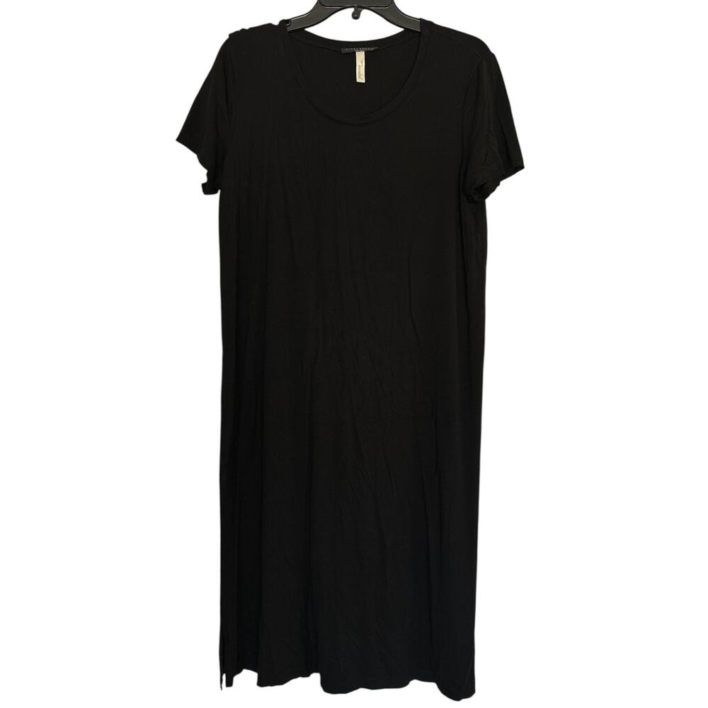 Final Touch Black Maxi T-Shirt Dress Size Large Side Slits Made in USA
